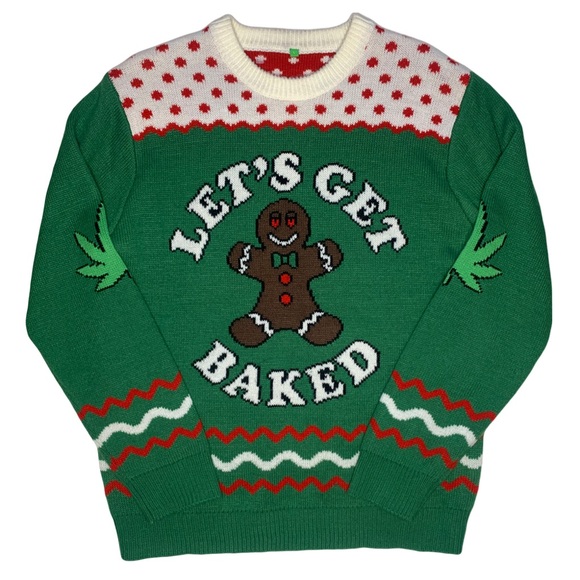 Let’s Get Baked Gingerbread Christmas Sweater Green Ugly Christmas Sweater - Picture 11 of 11